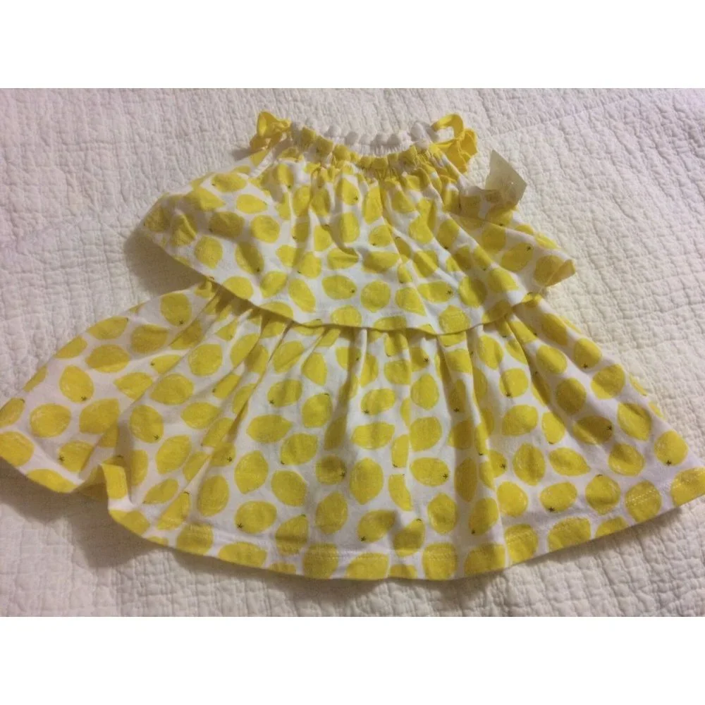 BabyGap White Yellow Lemon Print 100% Cotton Sun Dress GUC 3-6 Months Summer